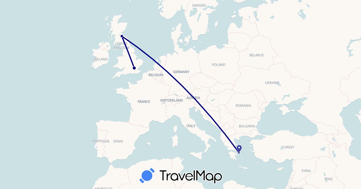 TravelMap itinerary: driving in United Kingdom, Greece (Europe)